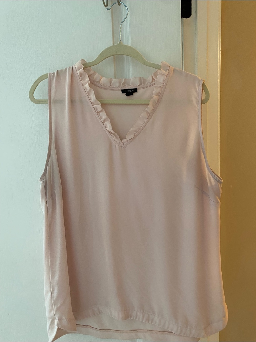 Ann Taylor Pale Pink V-Neck Ruffle Trim Sleeveless Camisole